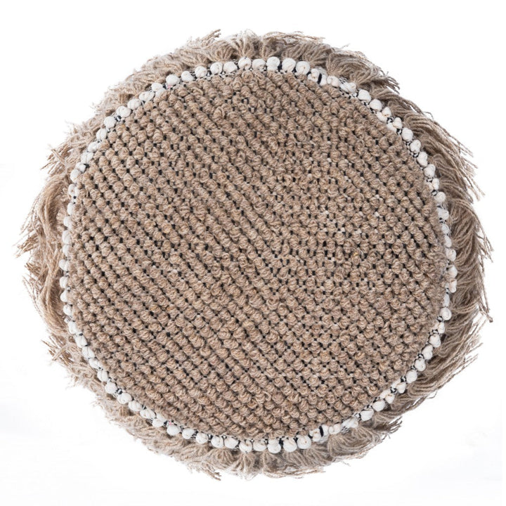 18" Beige Round Pouf Ottoman Image 5