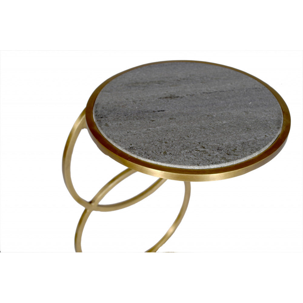 21" Gold And Gray Marble And Iron Round End Table Image 2