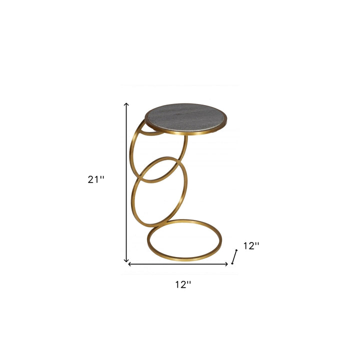 21" Gold And Gray Marble And Iron Round End Table Image 3