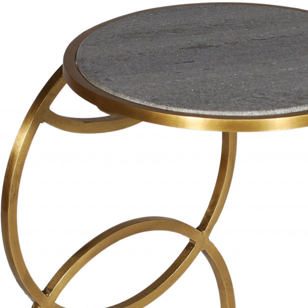 21" Gold And Gray Marble And Iron Round End Table Image 4