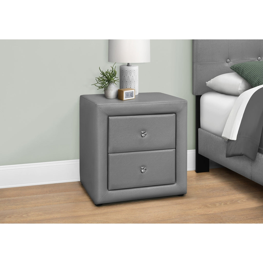 21" Gray Faux Leather Two Drawer Nightstand Image 1