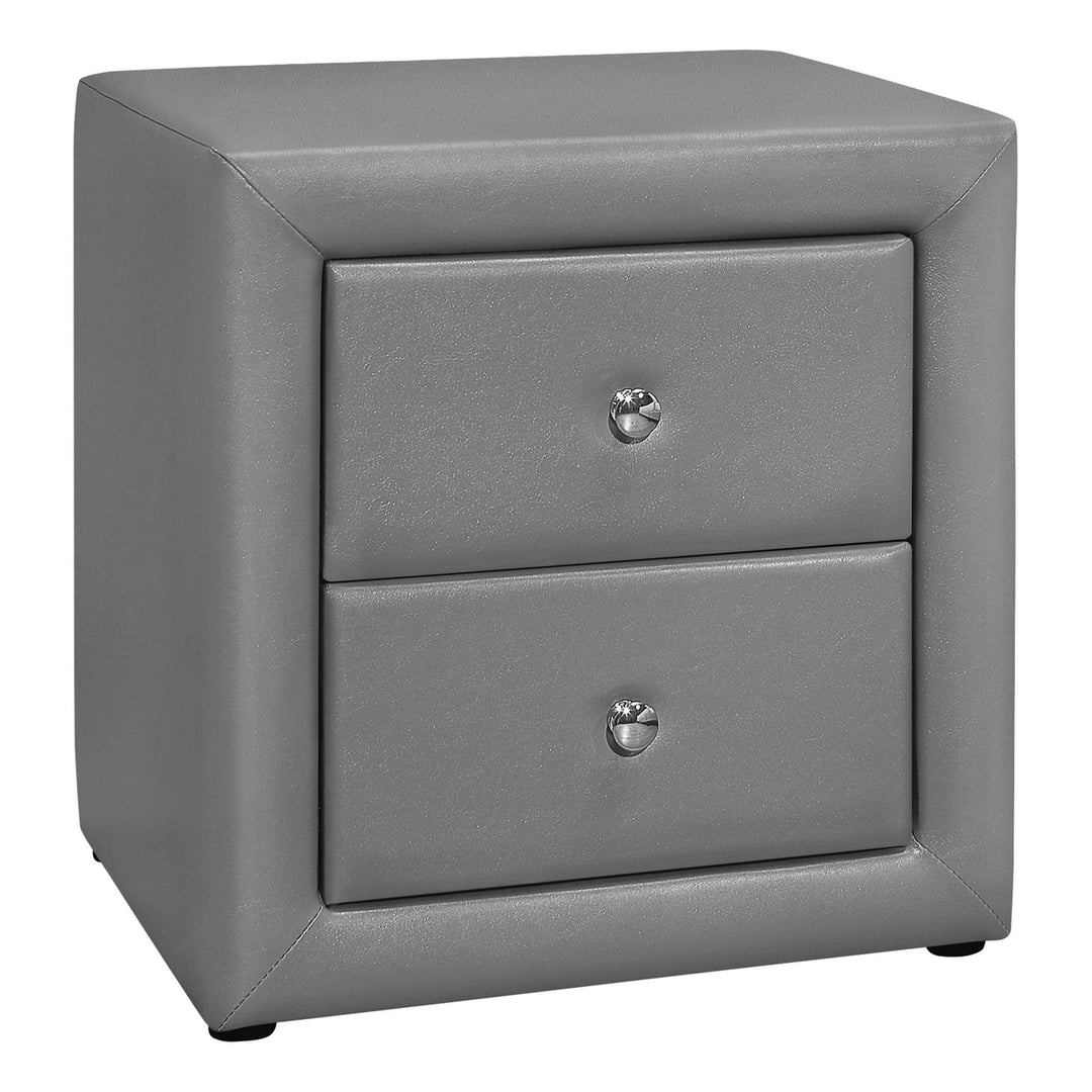 21" Gray Faux Leather Two Drawer Nightstand Image 2