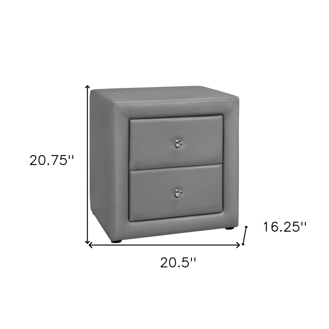 21" Gray Faux Leather Two Drawer Nightstand Image 5