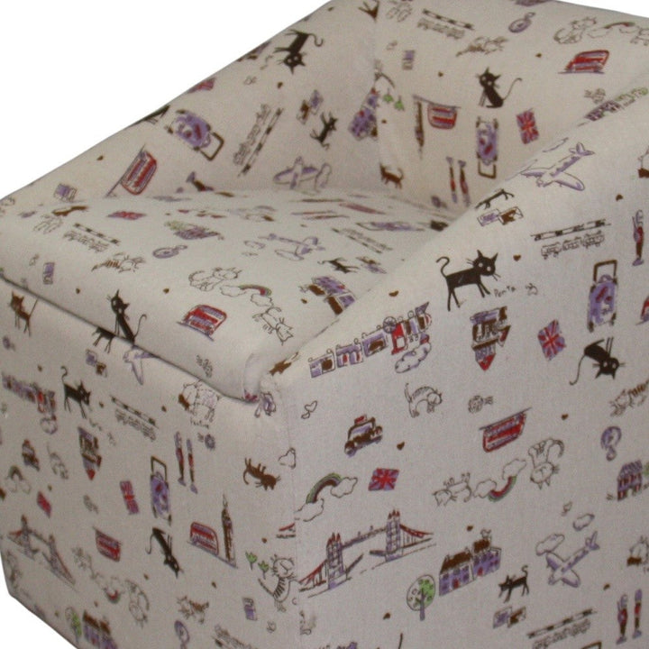 21" Modern Beige Whimsical Cats in London Cubed Accent Storage Chair Image 5