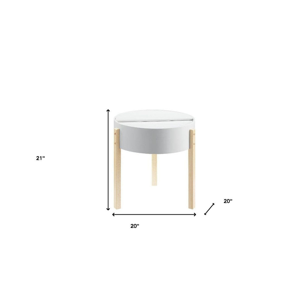 21" Natural Brown And White Manufactured Wood And Solid Wood Round End Table Image 2