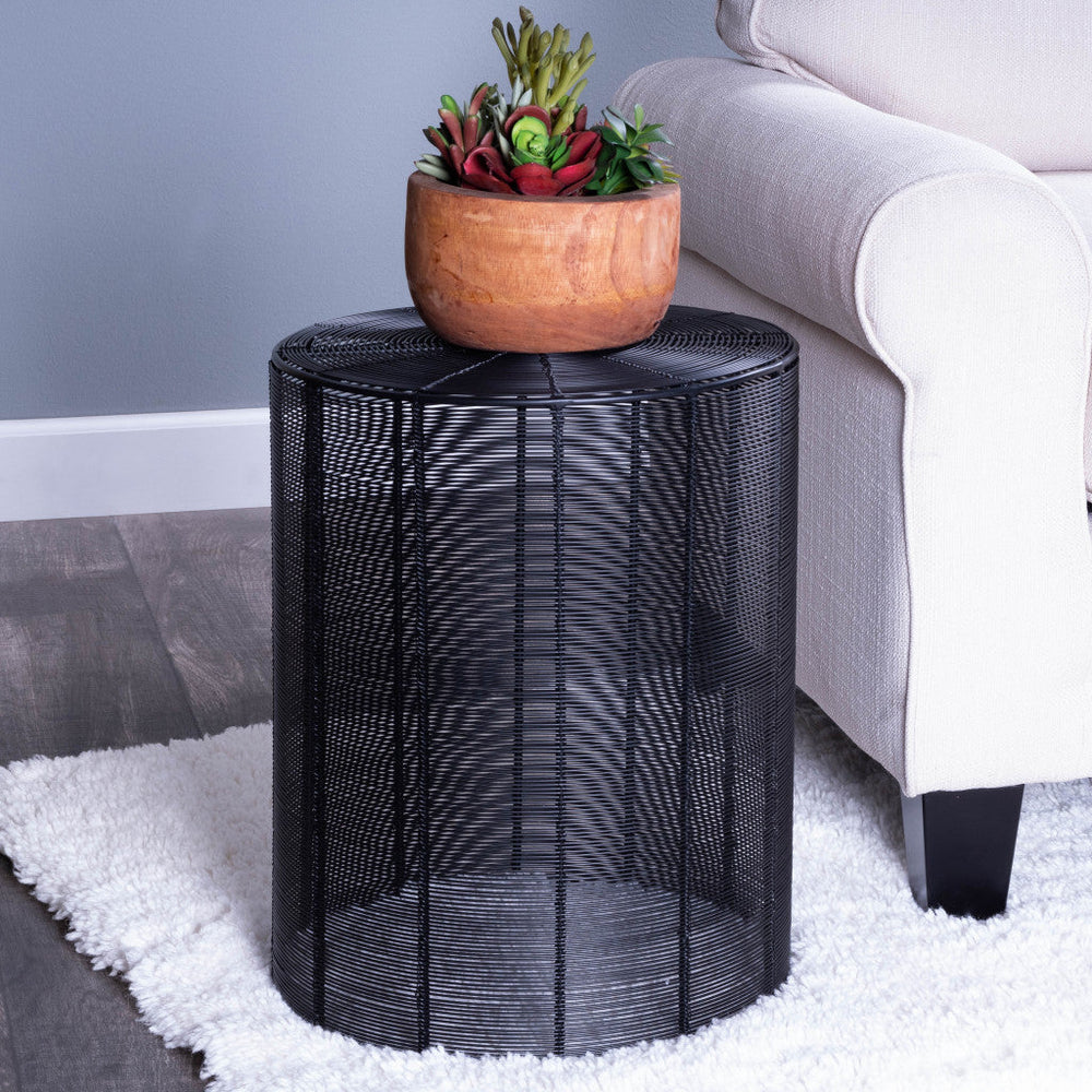 18" Black Round Wire End End Table Image 2