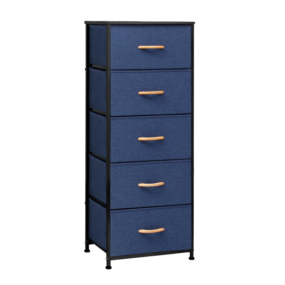 18" Blue and Black Steel and Fabric Five Drawer Chest Image 2