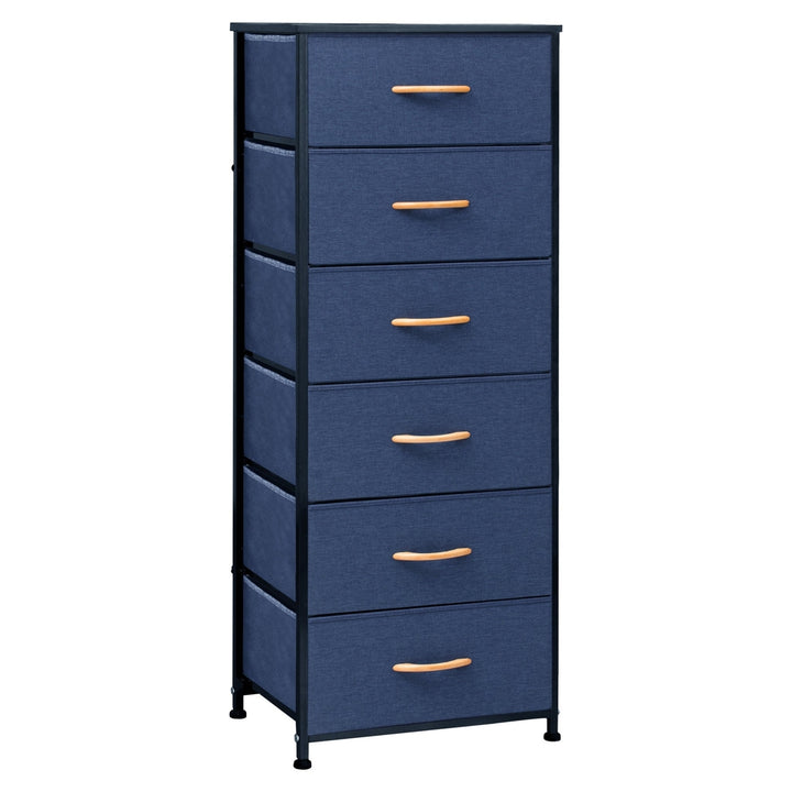 18" Blue and Black Steel and Fabric Six Drawer Chest Image 2