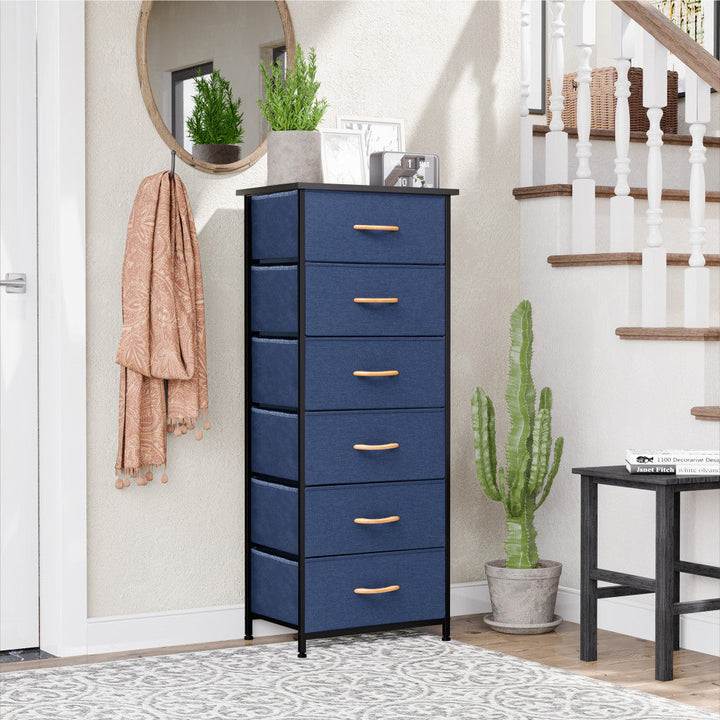 18" Blue and Black Steel and Fabric Six Drawer Chest Image 3