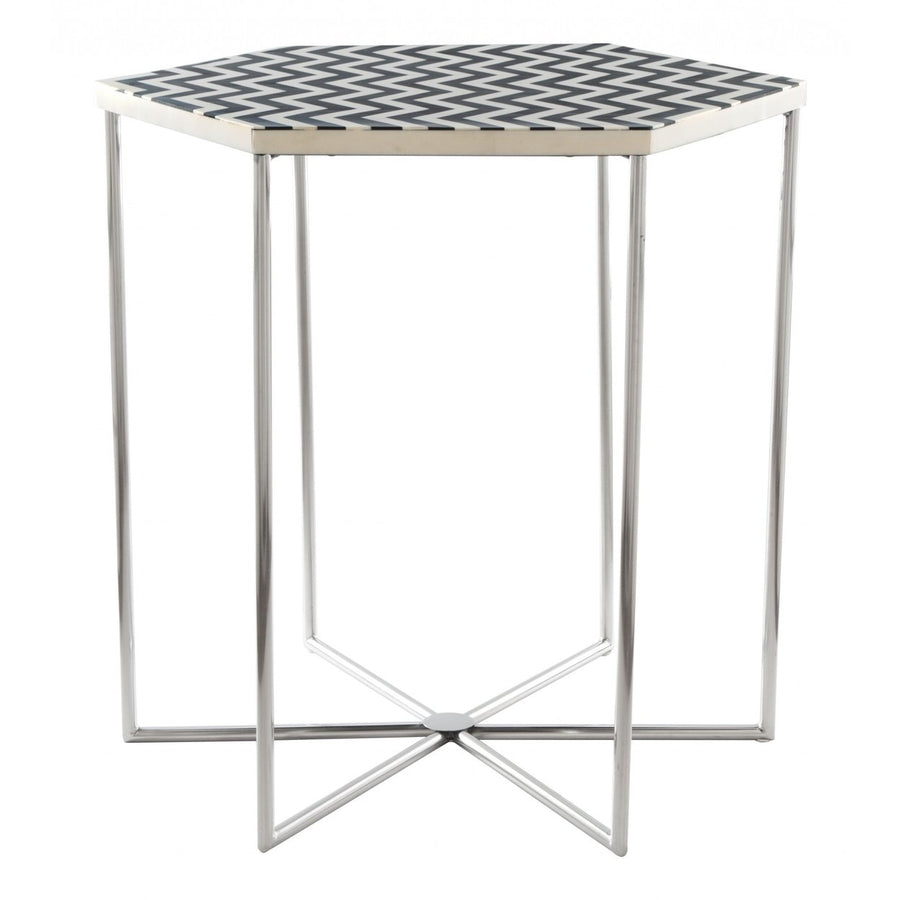 21" Silver And Black And White Stone Hexagon End Table Image 1