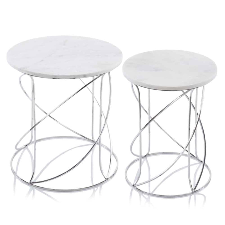 21" White Marble Round End Tables Image 1