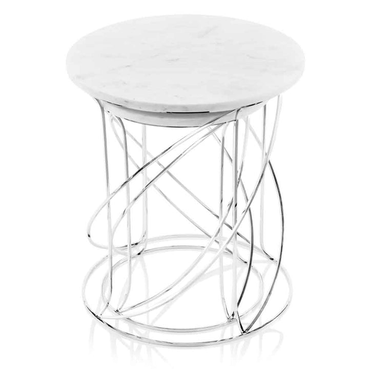 21" White Marble Round End Tables Image 2