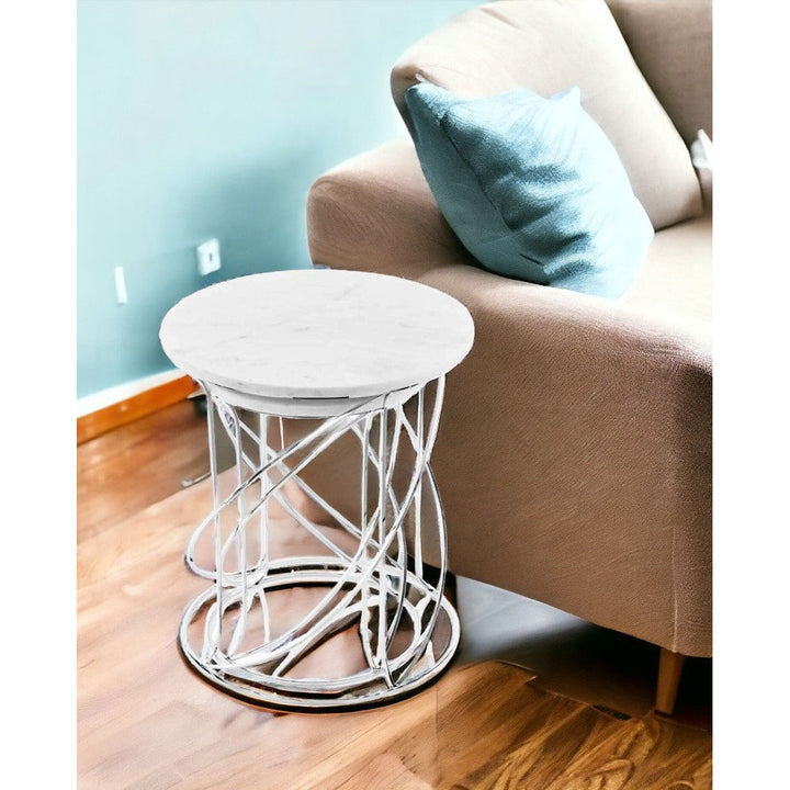 21" White Marble Round End Tables Image 7