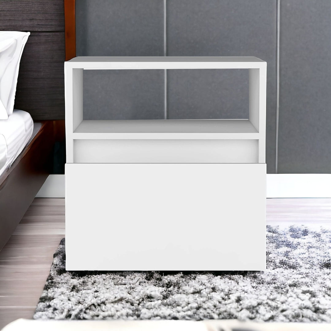 21" White One Drawer Faux Wood Nightstand Image 7