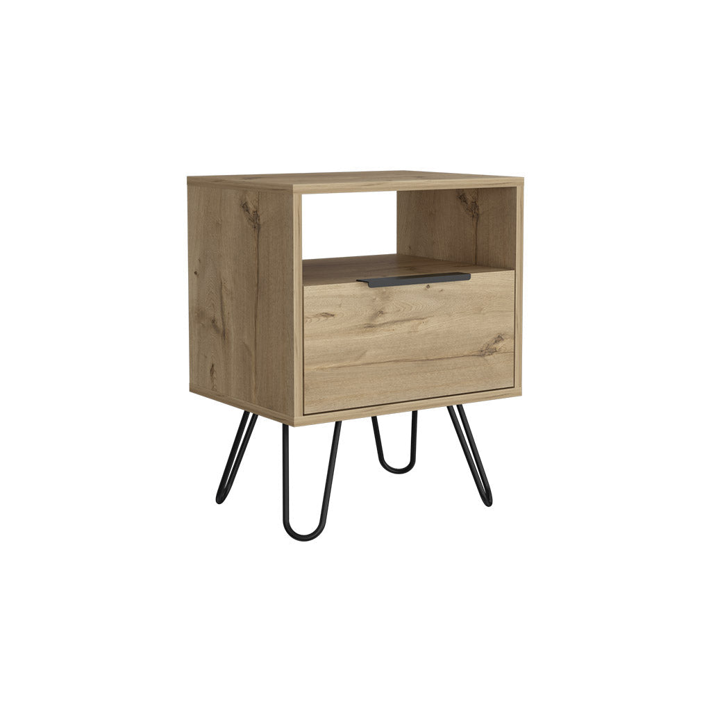 22" Beige Faux Wood Nightstand With Storage Image 1