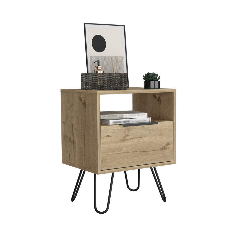 22" Beige Faux Wood Nightstand With Storage Image 6