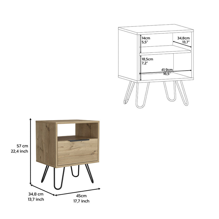 22" Beige Faux Wood Nightstand With Storage Image 7