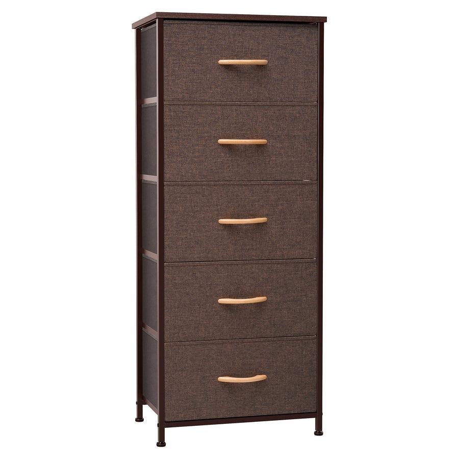 18" Brown Steel and Fabric Five Drawer Chest Image 1