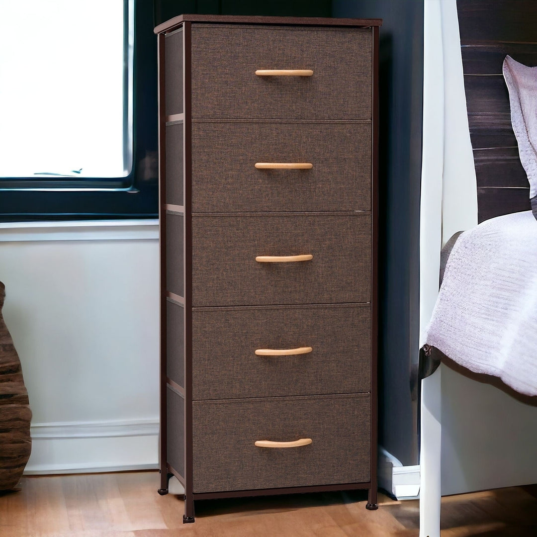 18" Brown Steel and Fabric Five Drawer Chest Image 10