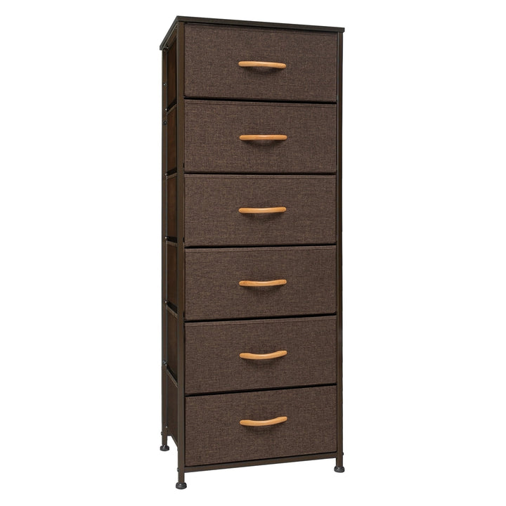 18" Brown Steel and Fabric Six Drawer Chest Image 1