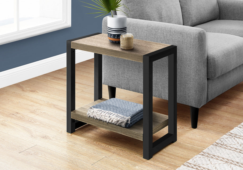 22" Black And Deep Taupe End Table With Shelf Image 1