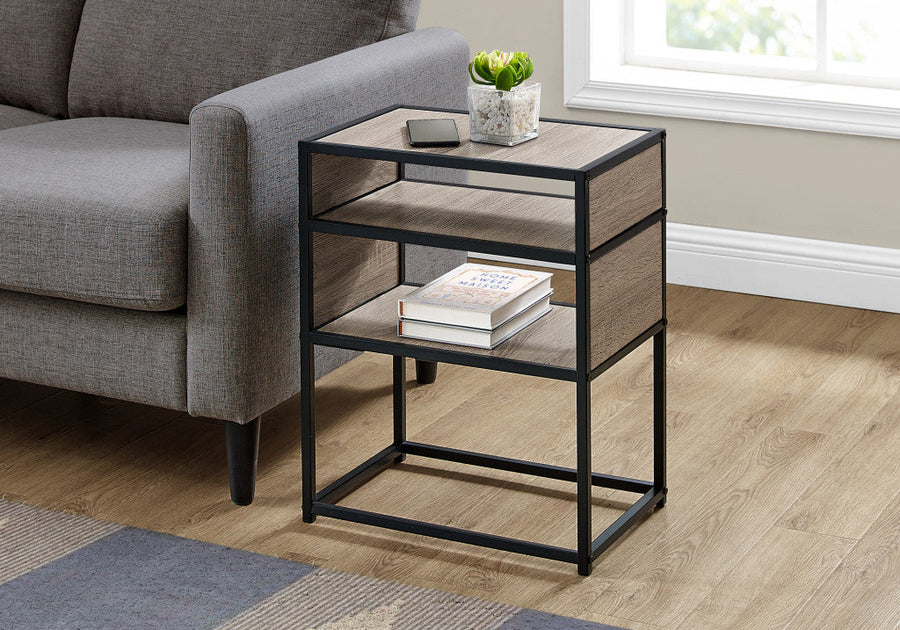 22" Black And Deep Taupe End Table With Two Shelves Image 1