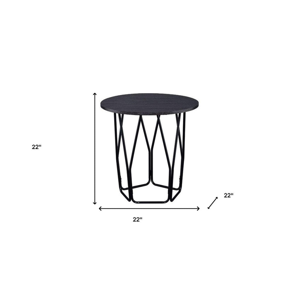 22" Black And Espresso Manufactured Wood And Metal Round End Table Image 2