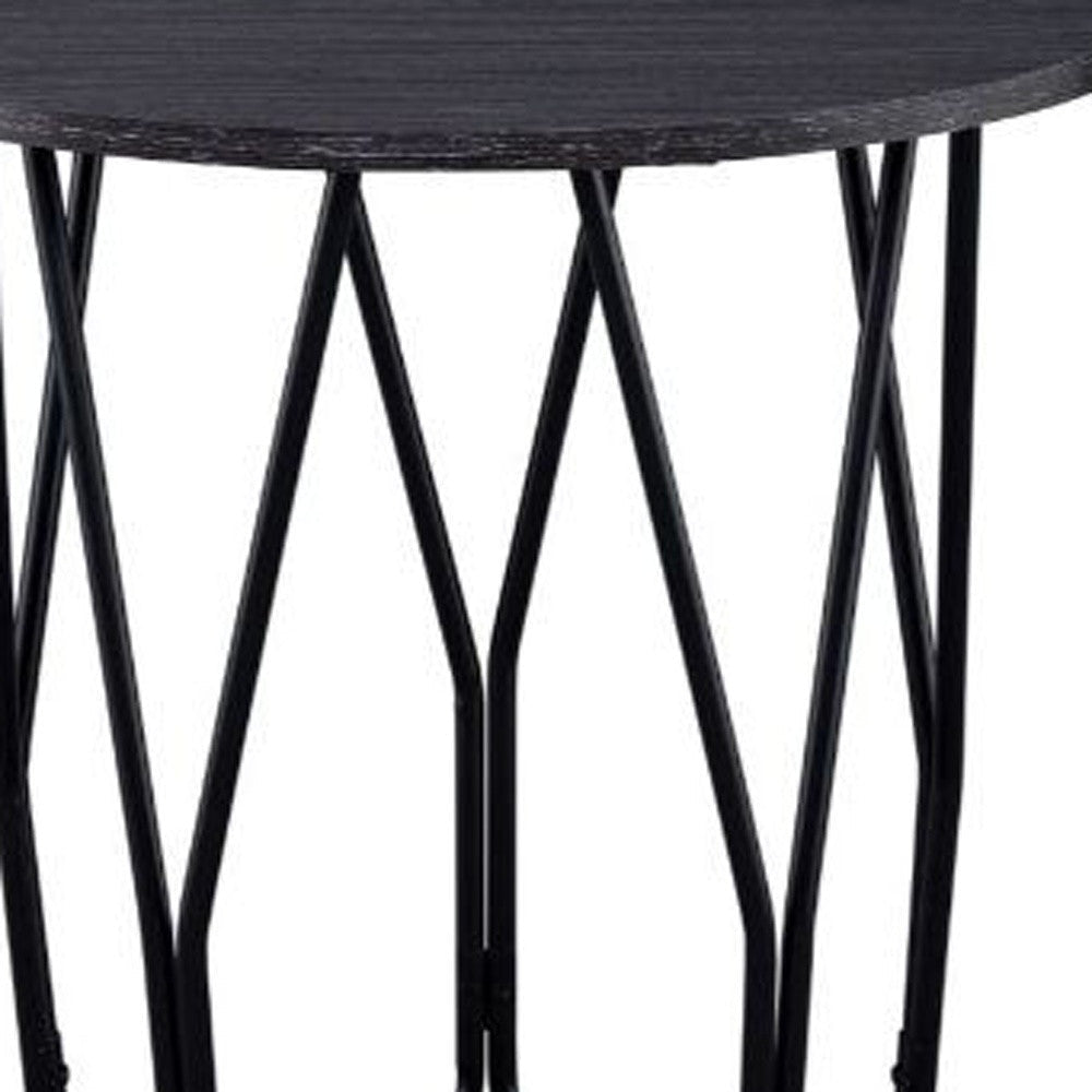 22" Black And Espresso Manufactured Wood And Metal Round End Table Image 3