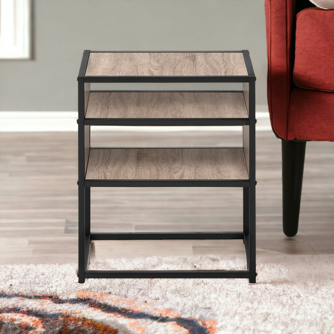 22" Black And Deep Taupe End Table With Two Shelves Image 10