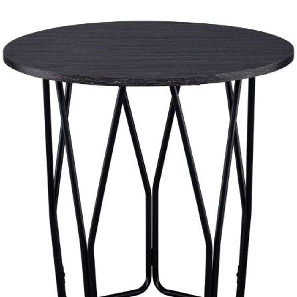 22" Black And Espresso Manufactured Wood And Metal Round End Table Image 4