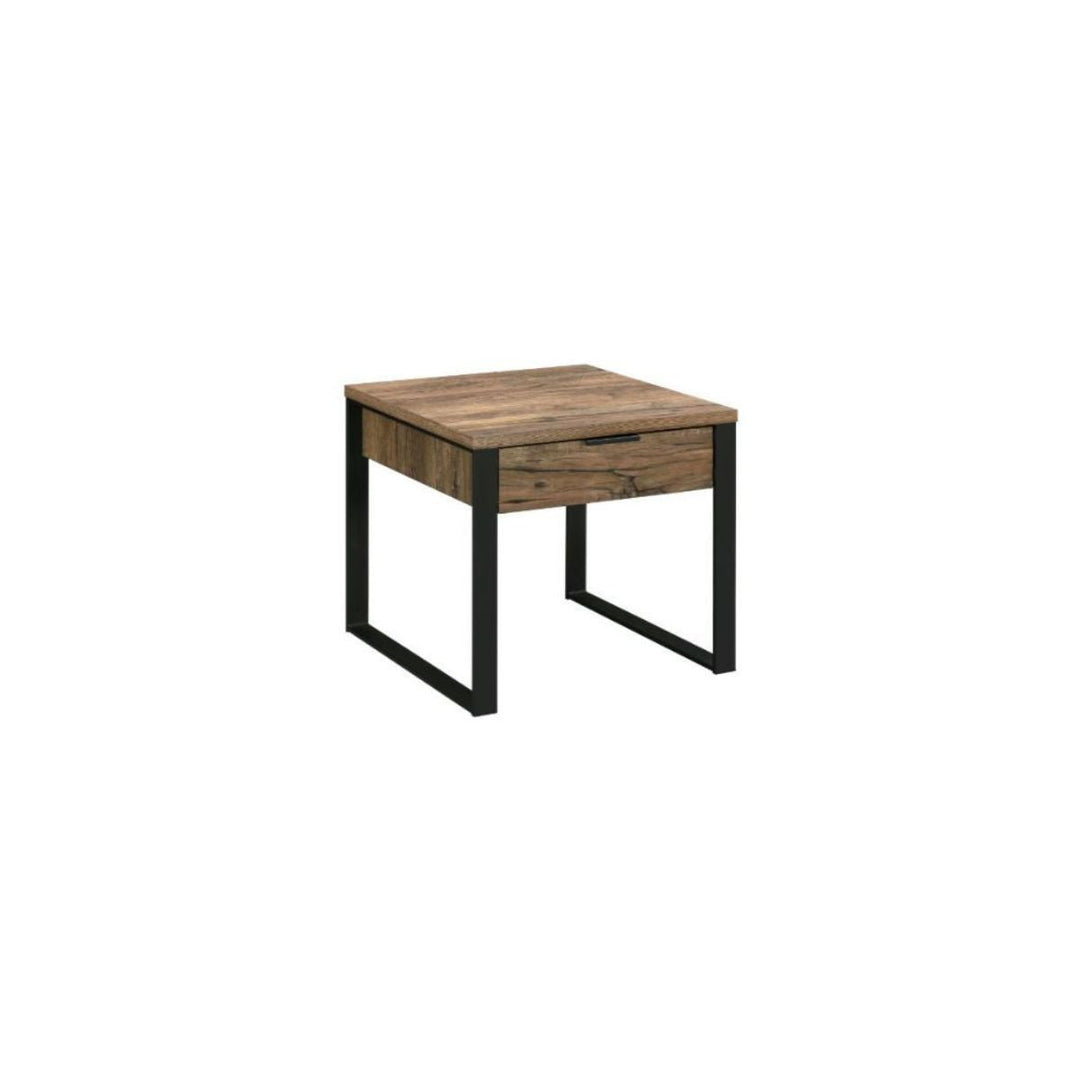 22" Black And Weathered Oak Square End Table With Drawer Image 1