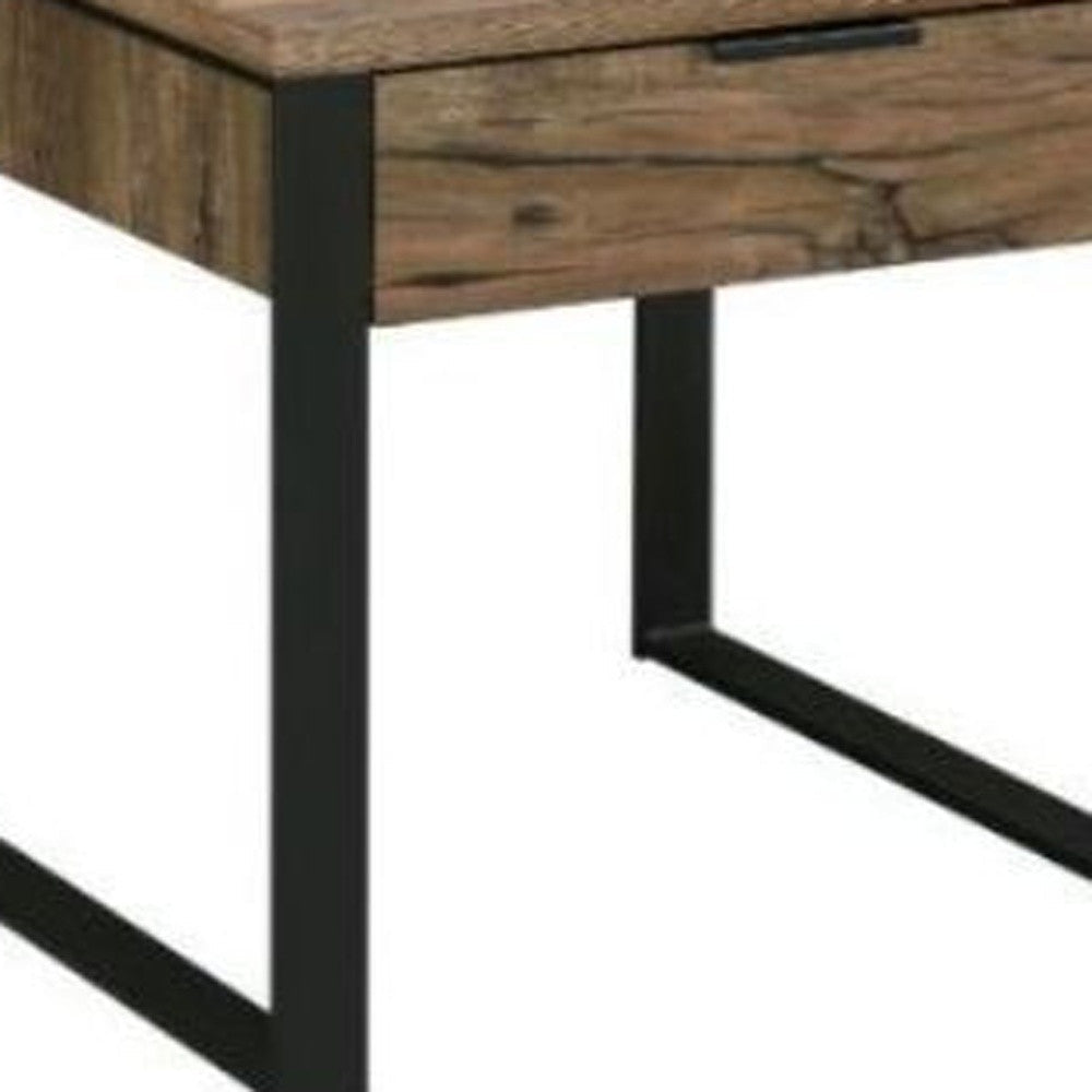 22" Black And Weathered Oak Square End Table With Drawer Image 2