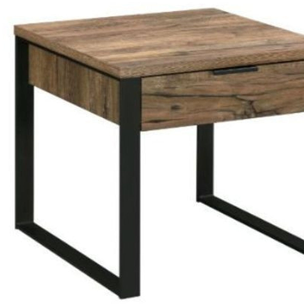 22" Black And Weathered Oak Square End Table With Drawer Image 3