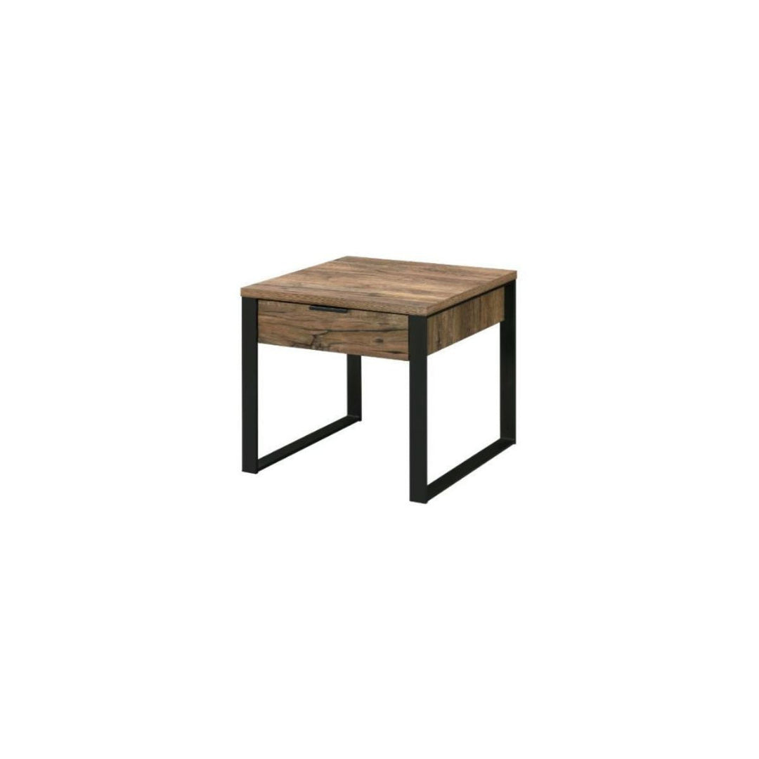 22" Black And Weathered Oak Square End Table With Drawer Image 4