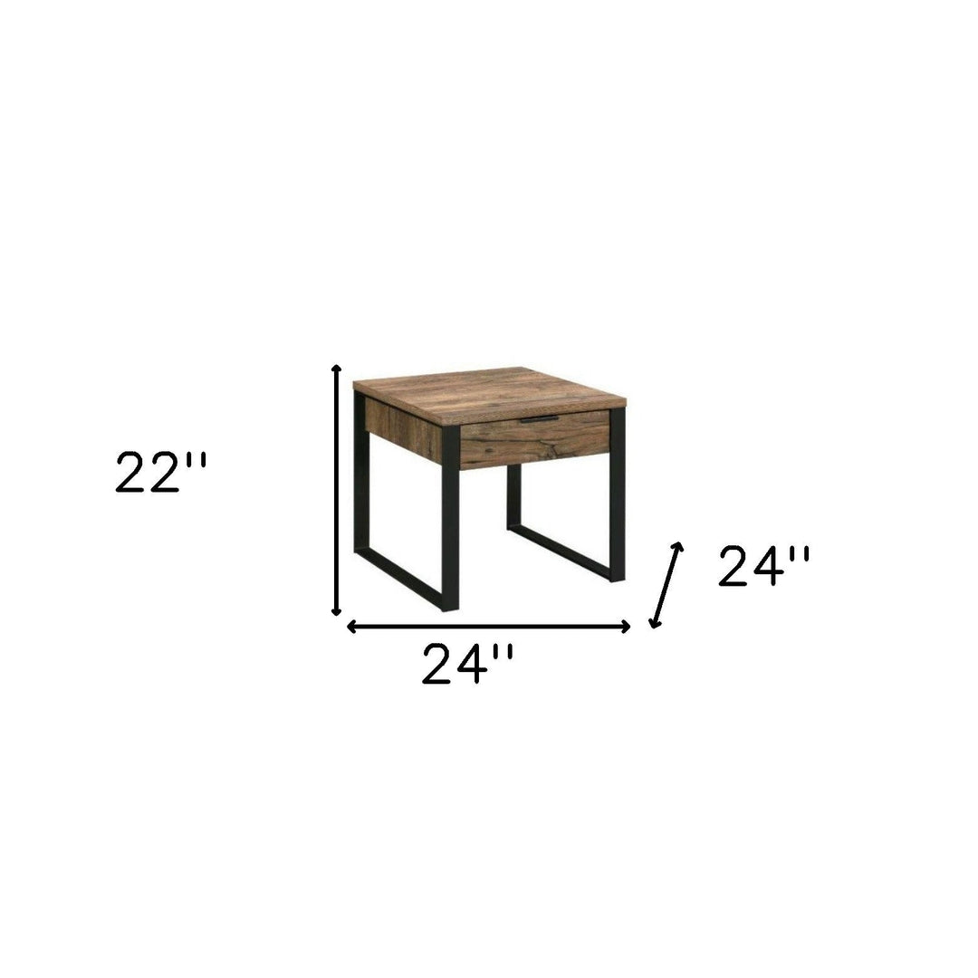 22" Black And Weathered Oak Square End Table With Drawer Image 5