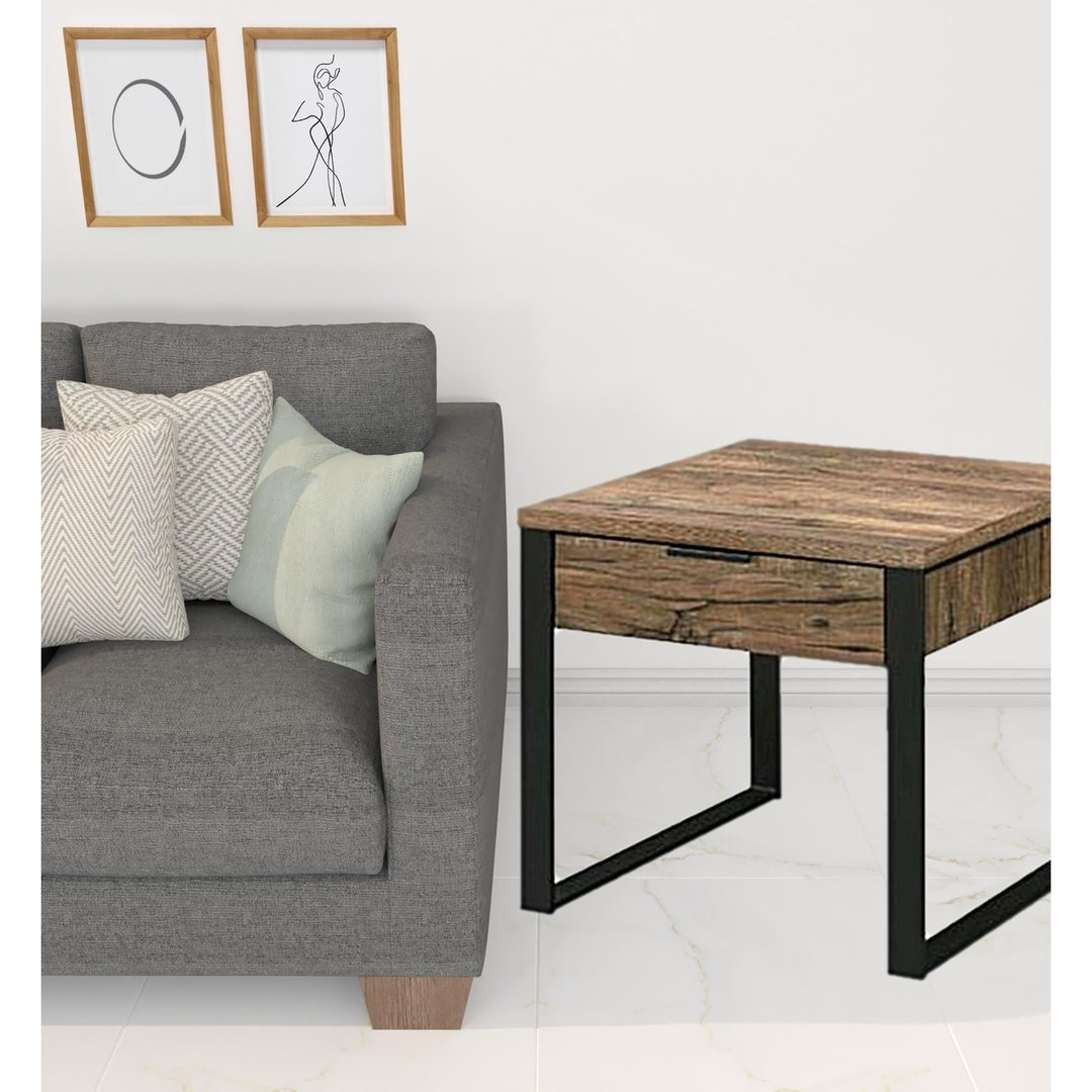 22" Black And Weathered Oak Square End Table With Drawer Image 6