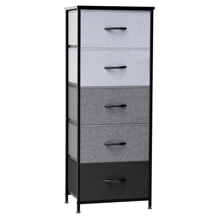 18" Gray and Black Steel and Fabric Five Drawer Chest Image 1