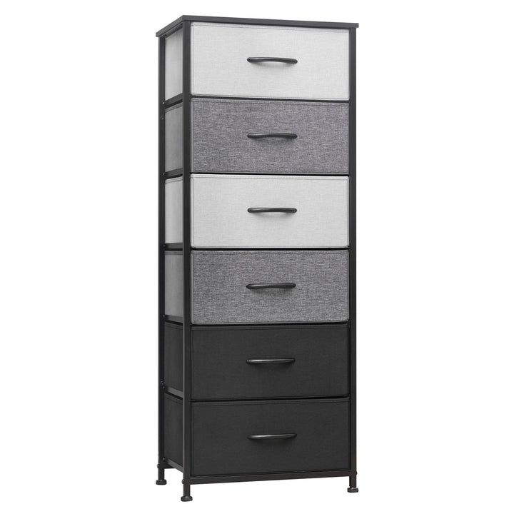 18" Gray and Black Steel and Fabric Six Drawer Chest Image 2