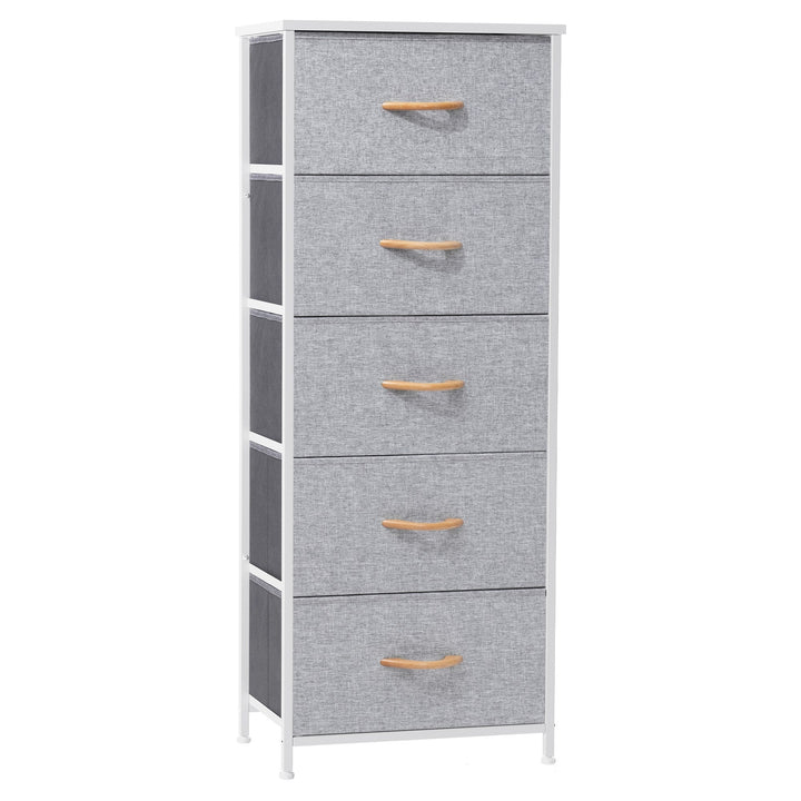 18" Gray and White Steel and Fabric Five Drawer Chest Image 1