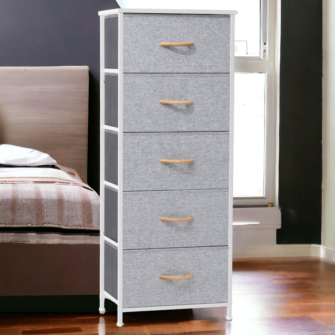 18" Gray and White Steel and Fabric Five Drawer Chest Image 7