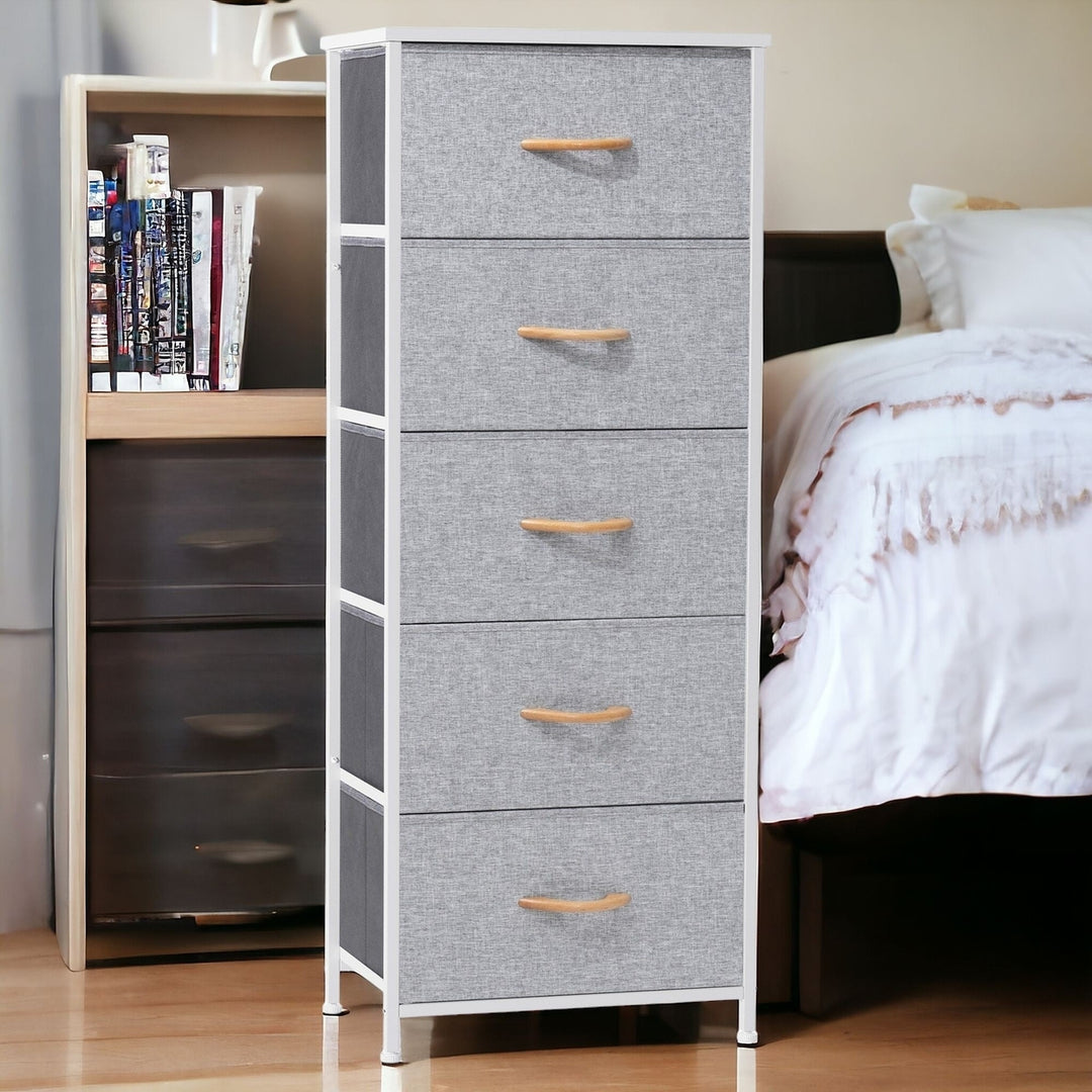 18" Gray and White Steel and Fabric Five Drawer Chest Image 8