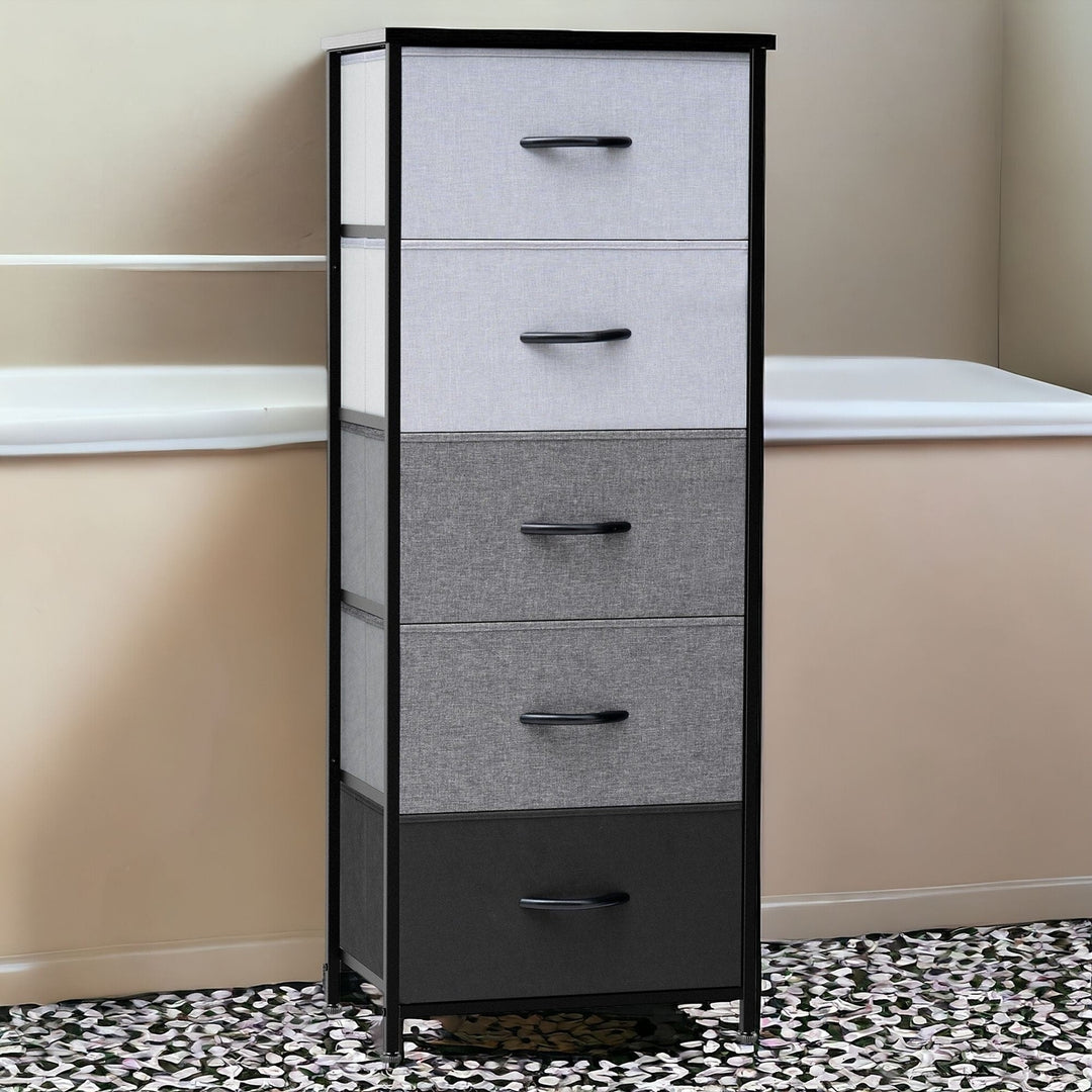 18" Gray and Black Steel and Fabric Five Drawer Chest Image 11