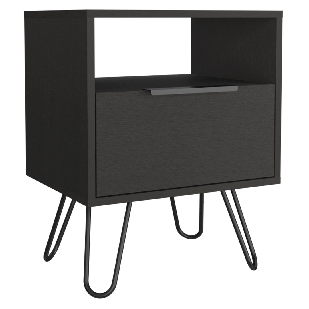 22" Black Faux Wood Nightstand With Storage Image 1