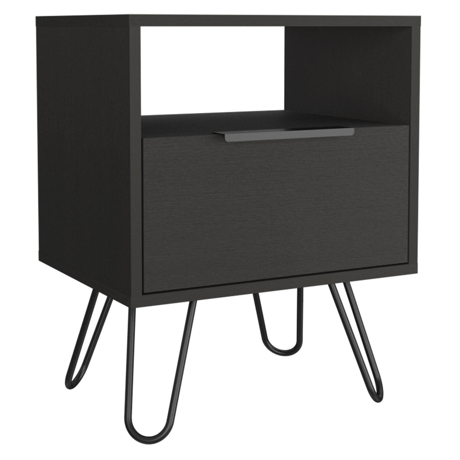 22" Black Faux Wood Nightstand With Storage Image 1