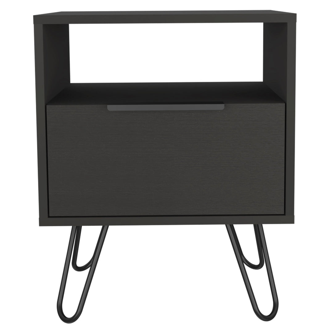 22" Black Faux Wood Nightstand With Storage Image 2