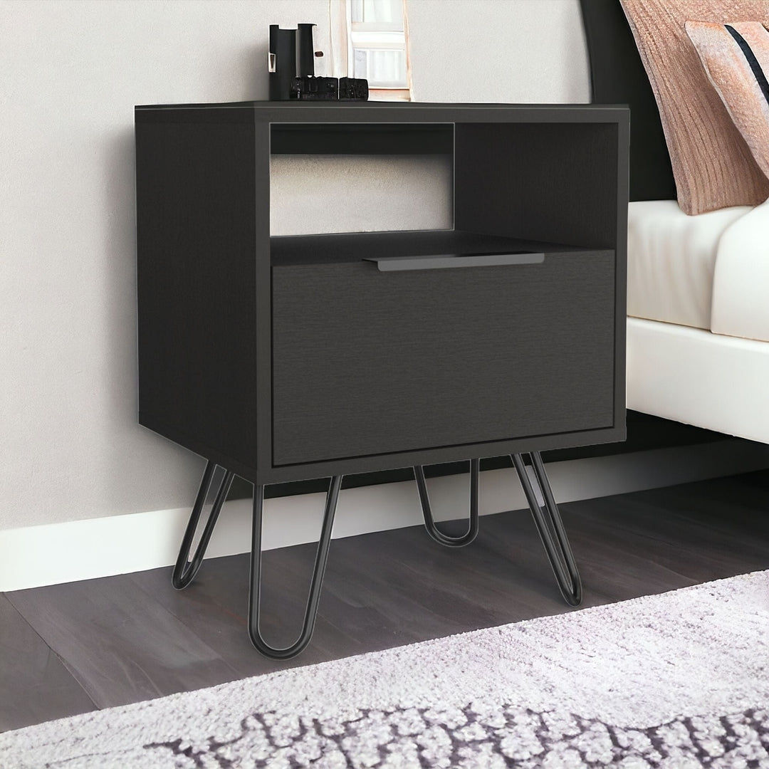 22" Black Faux Wood Nightstand With Storage Image 10