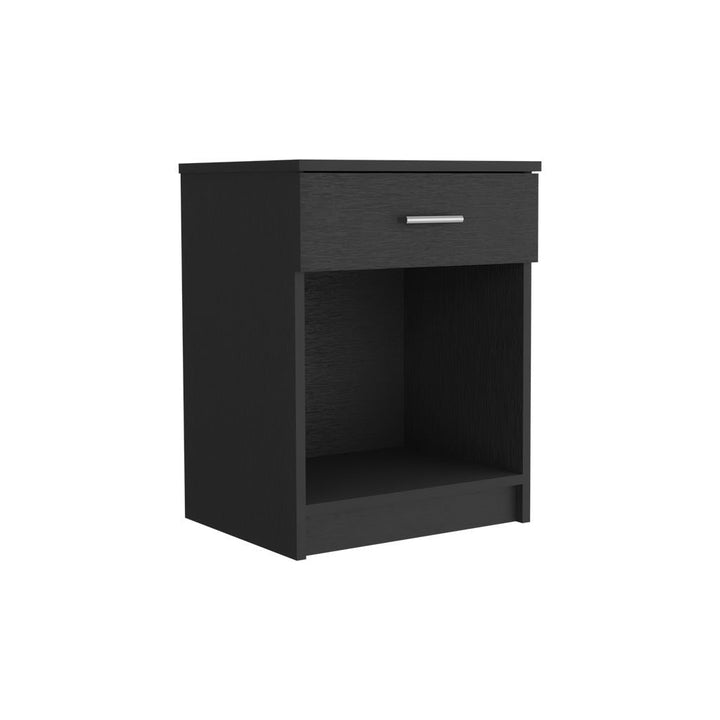 22" Black One Drawer Faux Wood Nightstand Image 1