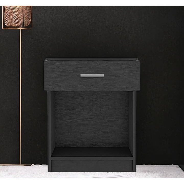 22" Black One Drawer Faux Wood Nightstand Image 7