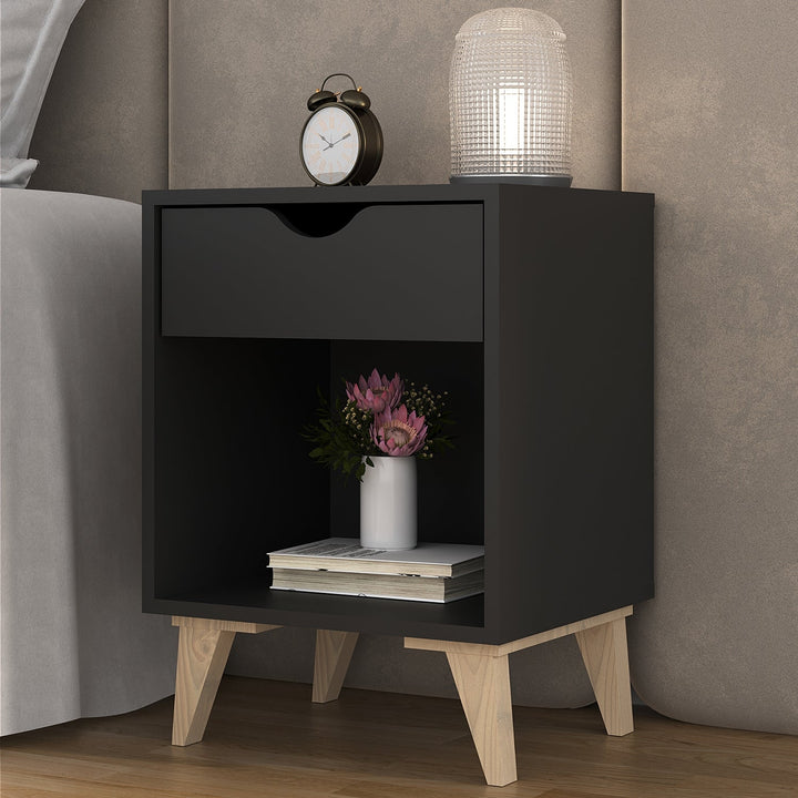 22" Black One Drawer Nightstand Image 3