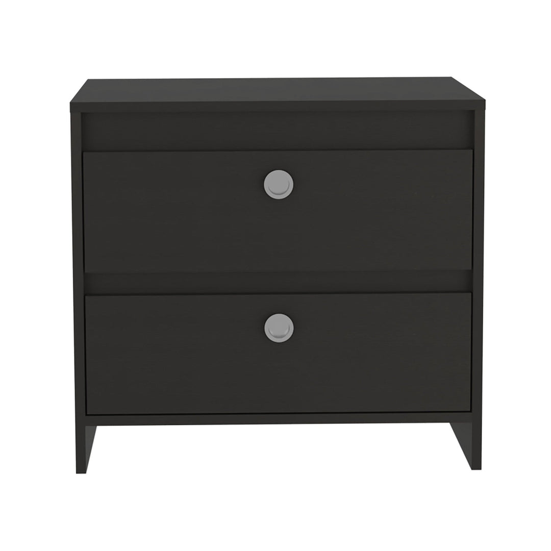 22" Black Two Drawer Faux Wood Nightstand Image 1